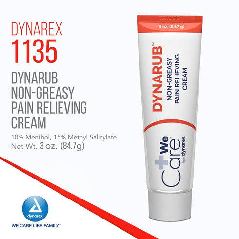 Dynarex DynaRub Cream - Mentholated Topical Muscle Pain Relief Cream, 10% Menthol, 15% Methyl Salicylate - 3oz, 1 Tube,