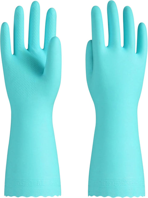 PACIFIC PPE Reusable Dishwashing Rubber Gloves, Kitchen Gloves with Flocked Cotton Liner, Latex Free, Green, Medium