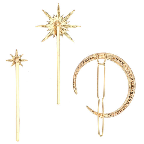 Hedume 12 Pack Vintage Rhinestone Hair Clips, Stars and Moon Hair Pins, Metal Alloy Diamond-studded Accessories for