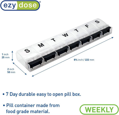 EZY DOSE Weekly (7-Day) AM/PM Pill Organizer, Vitamin Case, Large Compartments, Clear/Black, BPA Free
