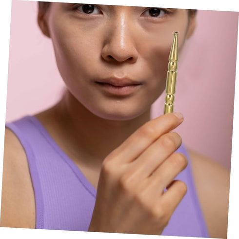 Hemoton Brass Handheld Acupuncture Roller Pen Dual-Ended Face Massage Tool for Facial Relaxation Neck and Shoulder