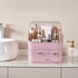 SUNFICON Preppy Skincare Organizer, Pink Makeup Holder with Large Display Case and Dust Free Cover, 2 Roomy Drawers