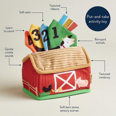 Itzy Ritzy Sensory Scarves Farm-Themed Put-and-Take Scarf Toy for Babies & Toddlers Teaches Animals, Numbers, Colors