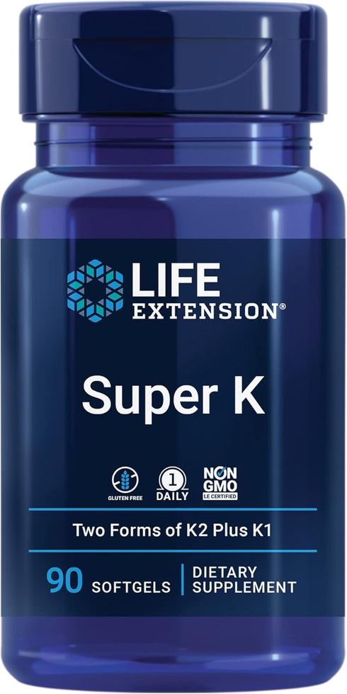 Life Extension Super K with Vitamin K1, K2 mk-7, K2 mk-4, Vitamin C, 90 Softgels, Bone/Heart Health, Gluten-Free