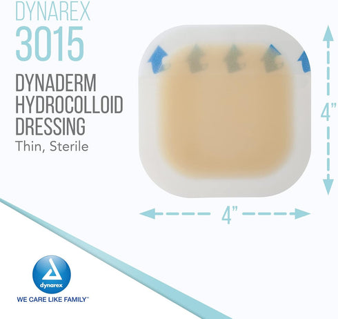 Dynarex DynaDerm Hydrocolloid Dressings, Sterile Moist Bandages, 4" x 4", 1 Box of 10, Thin & Latex-Free