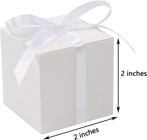 COTOPHER 60pcs Small Gift Boxes, 2x2x2 inches Paper Favor Boxes with Ribbons for Parties (White)