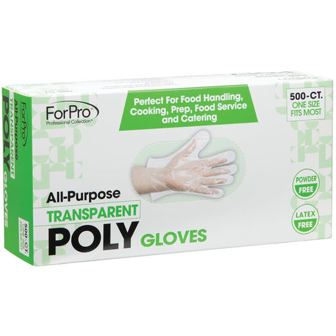 ForPro Disposable Poly Plastic Gloves, All-Purpose Food Safe Gloves for Cooking, Food Handling, 500-Count