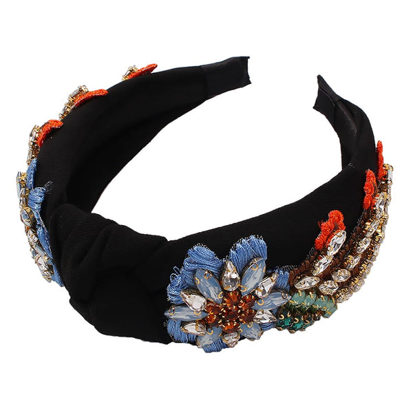 Yusier Baroque Rhinestone Crystal Headbands - Exquisite Hair Accessories for Women, Available in 5 Colors (Black)