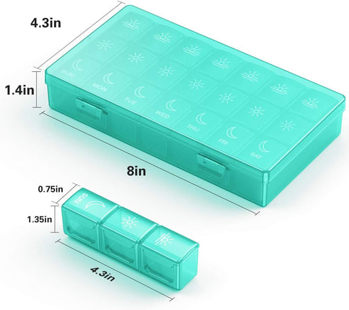 BUG HULL Weekly Pill Organizer 3X a Day, Daily 7 Day Travel Pill Case Container for Vitamins and Supplements