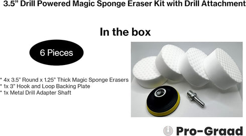 3.5” Drill Powered Magic Sponge Eraser Kit, 6 Pieces with Drill Attachment, Ultra Durable Cleaning Pads for Various