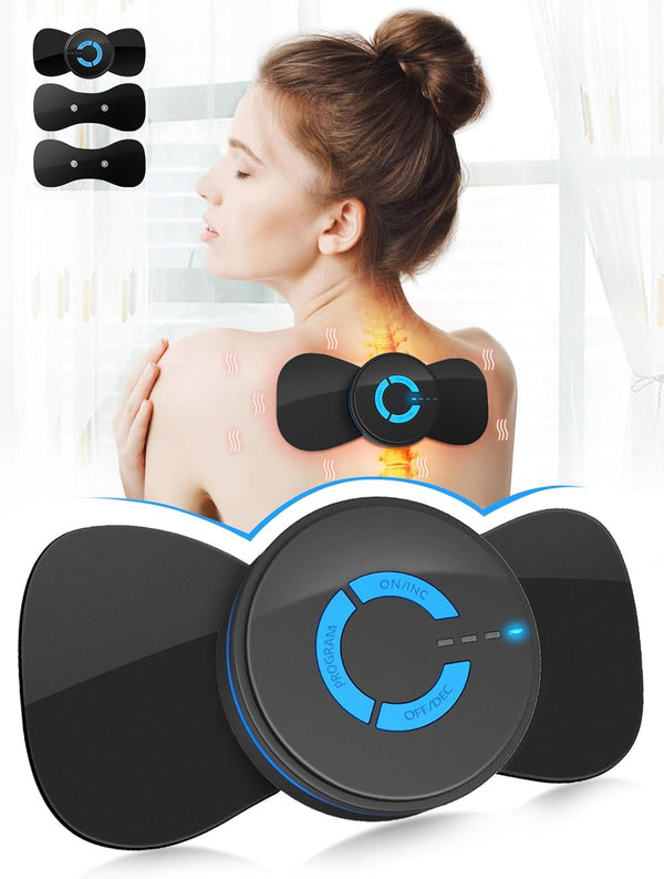 Tens Black Unit with 2 Pads, EMS Microcurrent Mini Massager Machine for Full Body Pain Relief Therapy Device
