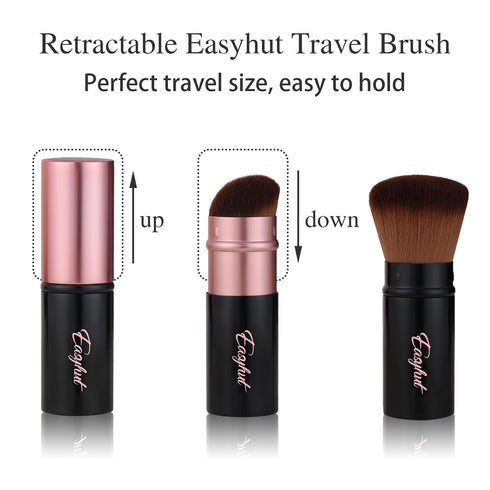 Retractable Kabuki Makeup Brushes, 2 Pcs Blush Brushes Set for Liquid Cream Cosmetics Travel (rose gold)