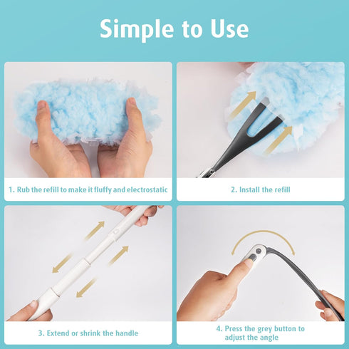 Duster Refills Kit, 30 Count Disposable Microfiber Duster Refills, 360 Heavy Duty Feather Duster with Handle
