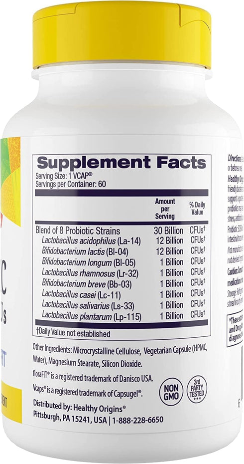 Healthy Origins Probiotic 30 Billion CFUs - Shelf Stable Probiotics for Women and Men - Supports Gut Health - Probiotics for Digestive Health - 60 Veggie Capsules