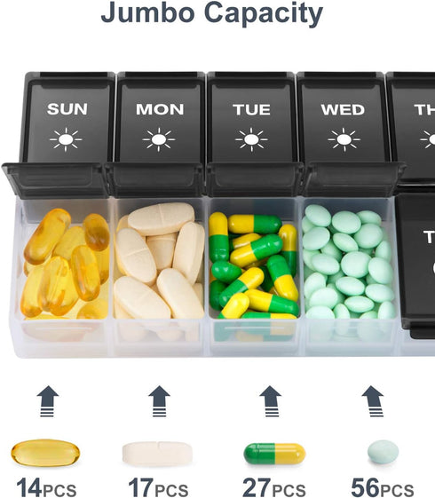 XL Weekly Pill Organizer, Fullicon Extra Large Daily Pill Box for Twice a Day Vitamin/Fish Oil/Supplements
