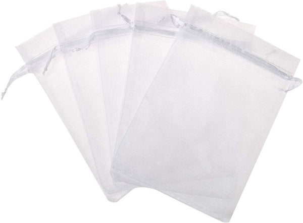 50 Pcs 5x7 inch Gift Wrap Bags, Organza Sheer Clear Tulle Fabric, White Drawstring Sachet for Party Favors