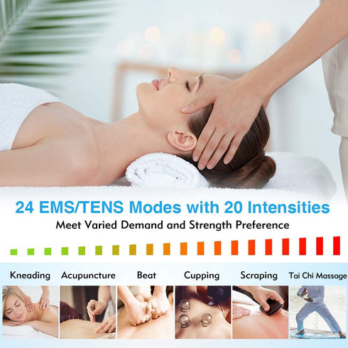 24 Modes Tens Unit Muscle Stimulator, Rechargeable Tens Machine, 8 Electrode Pads, Electric Pulse Massager for Pain