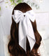 White Hair Bow for Women - 2pcs Large Satin Hair Bows for Hair Clips with Long Tail