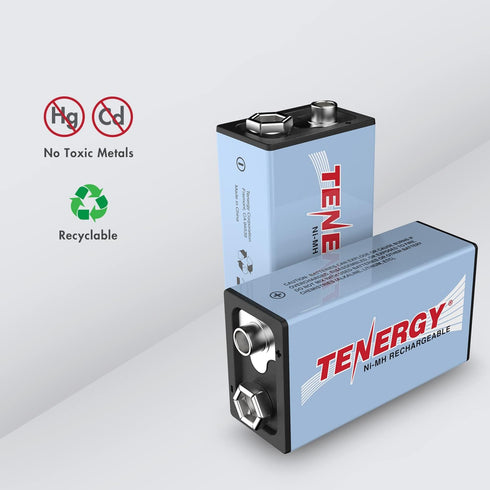 Tenergy 9V NiMH Battery, High Capacity 250mAh Rechargeable 9 Volt Batteries for Smoke Detector, TENS Unit, Metal