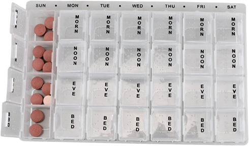 home style 7-Day 4 Pill Box Organizer Times A Day Morning Noon and Evening and Bed Medicine Planner