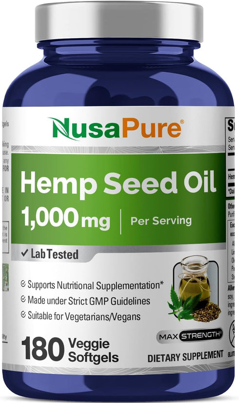 NusaPure Hemp Oil Capsules, 1,000mg Per Serving, 180 Non-GMO Veggie Softgels