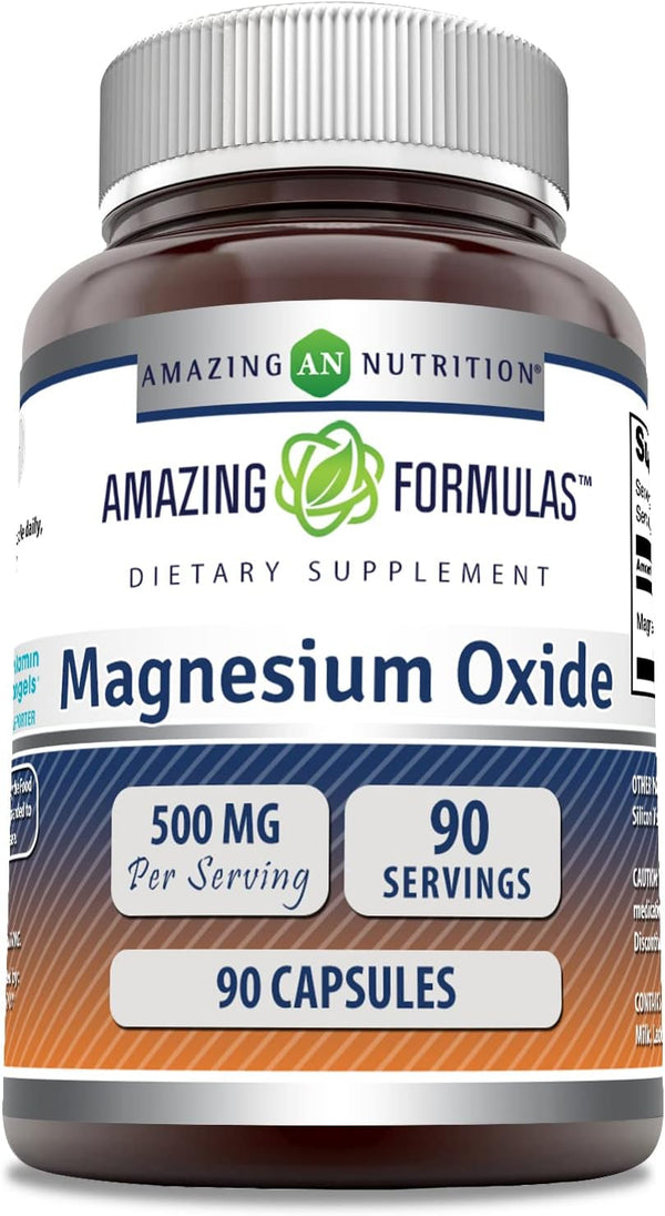 Amazing Formulas Magnesium Oxide Supplement | 500 Mg per Serving | 90 Capsules | Non-GMO, Gluten-Free