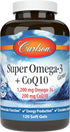 Carlson Super Omega-3 Gems + CoQ10 - 120 Softgels - 1200 mg Omega-3s, 200 mg CoQ10 - Circulation Function & Energy