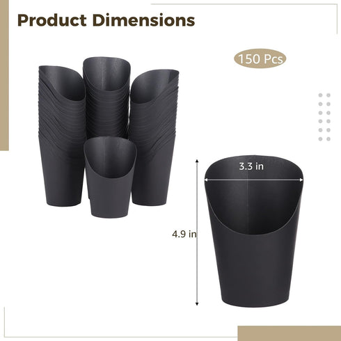 NIMBLOOM 150 14 oz 4.9 Pcs Black French Fry Cups, Disposable Snack Cups with PE Coated Paper, in Tall Charcuterie Cups