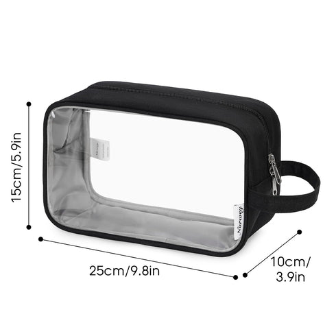 Narwey Clear Travel Toiletry Bag - Dopp Kit Makeup Organizer for Women and Men (Clear-Black)