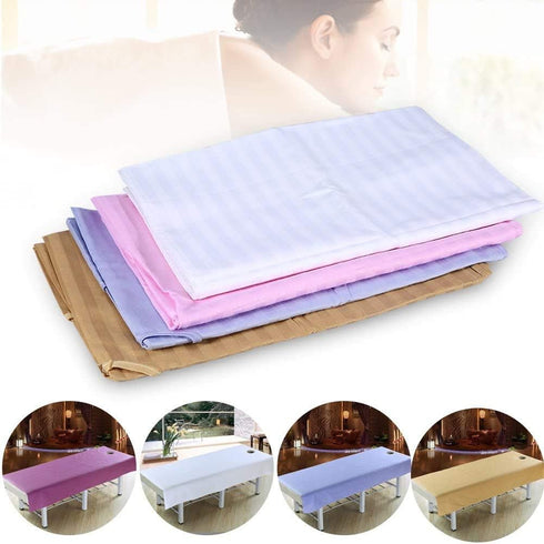 Massage Table Cover with Hole, Soft Cotton Stripe Beauty Massage Bed Sheets, White, 120 x 190