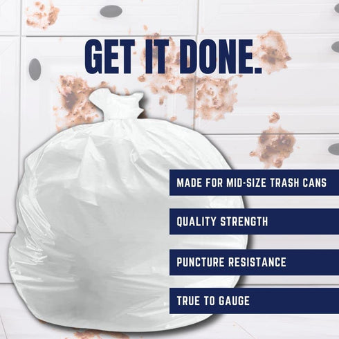 Plasticplace 8 Gallon Trash Bags with Flaps, 110 Count, Value Line White Garbage Can Liners