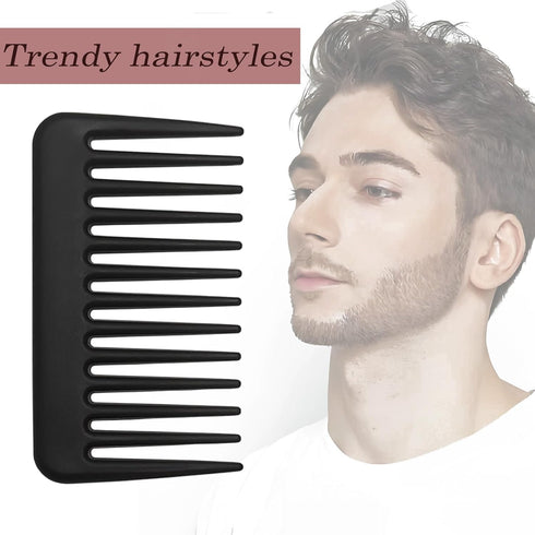 Mini Wide Tooth Comb - Small Travel Hair Detangling Comb for Curly Wavy Hair (Black)