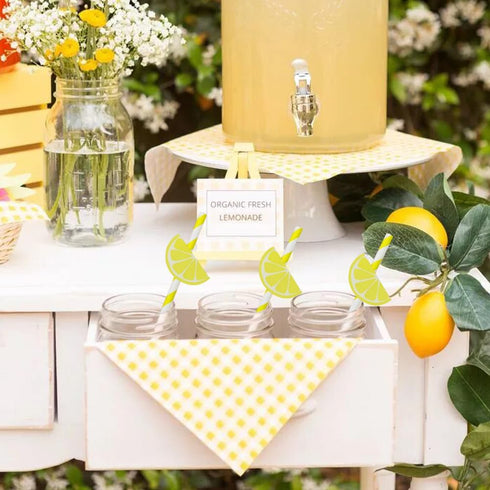 Summer Lemon Paper Straws - Lemon Drinking Straws, DIY Decorative Yellow Striped Citrus Fruit Themed Party Straws