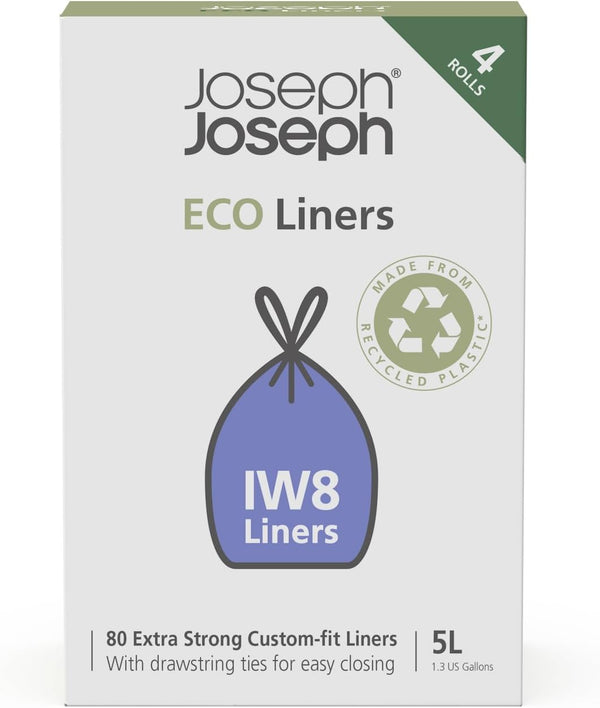 Joseph Joseph Eco Liners, Iw8 Eco Recycled Plastic Bin Liners, 80 Pack, Extra Strong