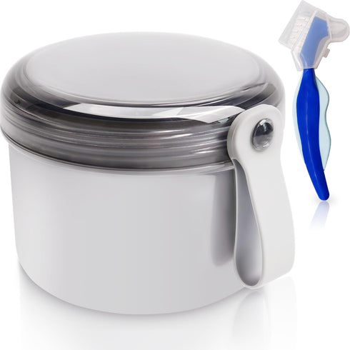 Waterproof Denture Bath with Portable Brush Holder, Denture Case with Brush, Partial Denture Case with Basket for