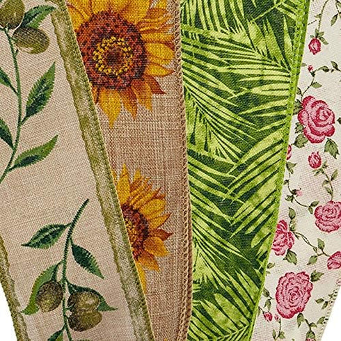 2 1/2" X 10 Yards Sunflowers On Natural Linen Ribbon by Paper Mart