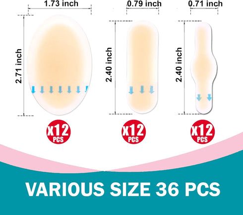 Viybtue 36PCS Pack Hydrocolloid Blister Bandages Blister Prevention & Recovery Waterproof Blister Pads & Blister