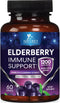 Elderberry Immune Support Capsules - 10:1 Extract, 60 Count, Vegan, Sugar & Gluten Free, Natural Sambucus Black
