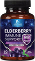 Elderberry Immune Support Capsules - 10:1 Extract, 60 Count, Vegan, Sugar & Gluten Free, Natural Sambucus Black