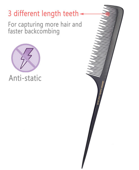 PERFEHAIR Teasing Comb for Fine Hair, Anti-static Long Bakelite Rat Tail Comb for Back Combing and Volume