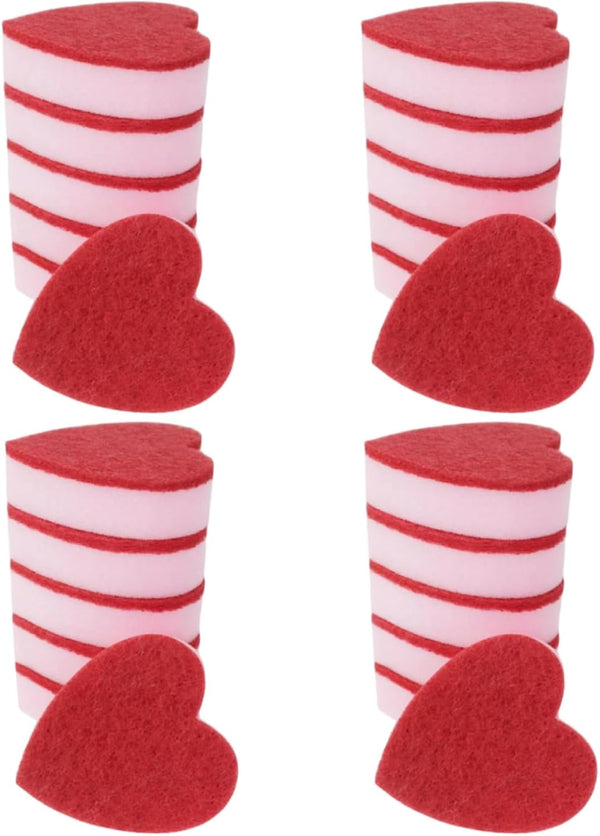 Heart Shaped Sponge - Dual-Sided Kitchen Scrubber for Washing Dishes, 24 Pack Pink