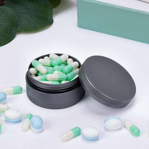 Daily Metal Pill Box, Waterproof Travel Container, Round Aluminum Alloy Organizer for Vitamins, Fish Oil
