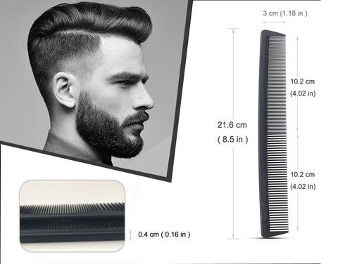Professional Black Carbon Fiber Teasing Comb, Fine and Wide Tooth Hair Barber Comb for All Hair Types