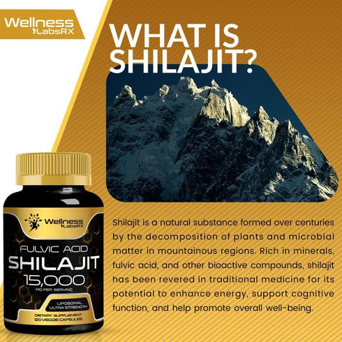 Shilajit Pure Himalayan Organic Capsules, 120 Count - 15,000mg Dietary Supplement for Men & Women