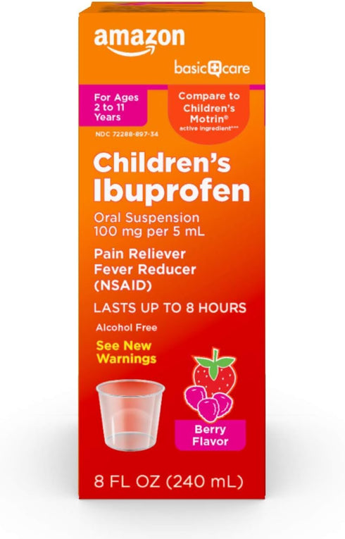 Amazon Basic Care Children's Ibuprofen Oral Suspension, 100 mg per 5 mL, Pain Reliever & Fever Reducer, 8 fl oz