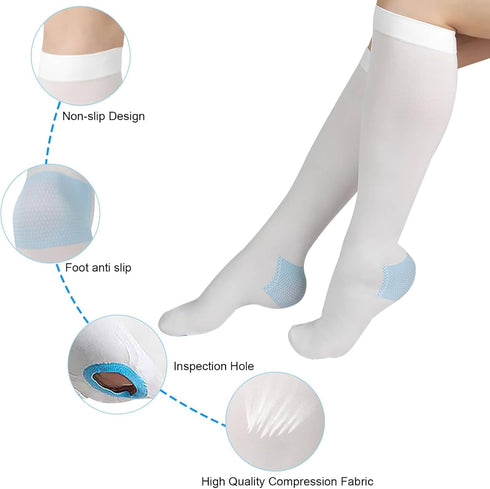 MENG YU QIAN XUN Hole,15-20mmHg TED Hose Compression Stockings for Women & Men,Anti Embolism Knee-High | Thigh High