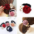 LOVEF 4Pcs Korean Fashion Pearl Hair Rope, Rose Flower Rhinestone Hair Ties