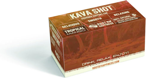 Kava and Wellness Shot, 2oz Tropical Mango Flavor, Non-Alcoholic Relaxing Dietary Supplement