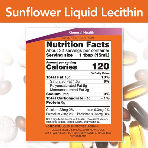 NOW Supplements, Sunflower Lecithin with naturally occurring Phosphatidyl Choline and Other Phosphatides, Liquid, 16-Ounce
