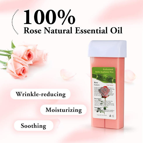 Rose Roll on Wax for Hair Removal, Soft Wax Roller Refill for Sensitive Skin Roller Waxing Kit for Women Depilatory Rolling Wax Roller Cartridge for Body Waxing Legs Arms at Home 4 Pack (14.1 OZ)